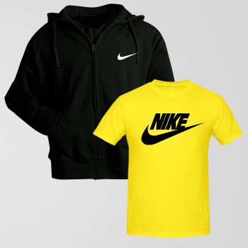 Black Zipper Hoodie With Nike Logo T-Shirt