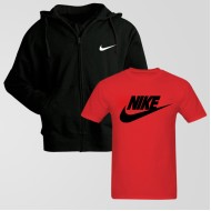 Black Zipper Hoodie With Nike Logo T-Shirt