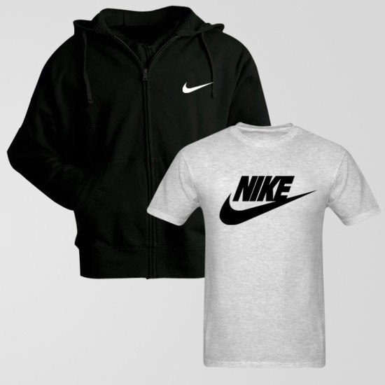 Black Zipper Hoodie With Nike Logo T-Shirt