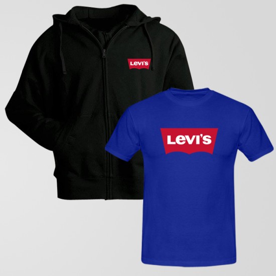 Black Zipper Hoodie With Levi's Logo T-Shirt