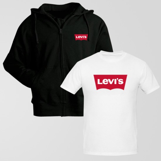 Black Zipper Hoodie With Levi's Logo T-Shirt