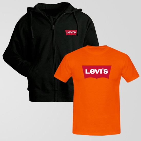 Black Zipper Hoodie With Levi's Logo T-Shirt