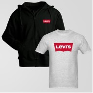 Black Zipper Hoodie With Levi's Logo T-Shirt