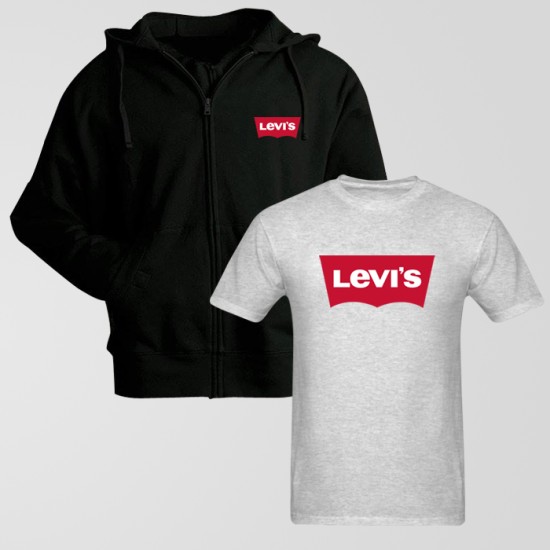 Black Zipper Hoodie With Levi's Logo T-Shirt