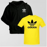 Black Zipper Hoodie With Adidas Logo T-Shirt