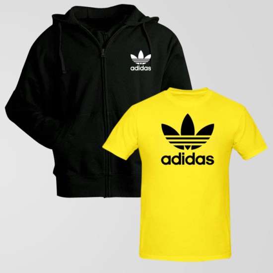 Black Zipper Hoodie With Adidas Logo T-Shirt