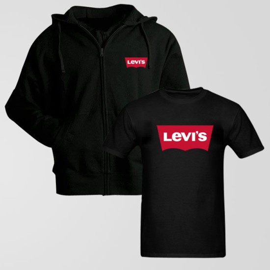 Black Zipper Hoodie With Levi's Logo T-Shirt