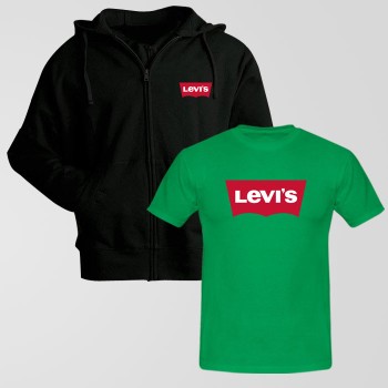 Black Zipper Hoodie With Levi's Logo T-Shirt