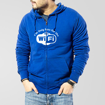 Blue Fleece Free Wifi Zipper Hoodie
