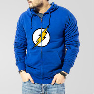 Blue Fleece Zipper Hoodie With Flash Logo