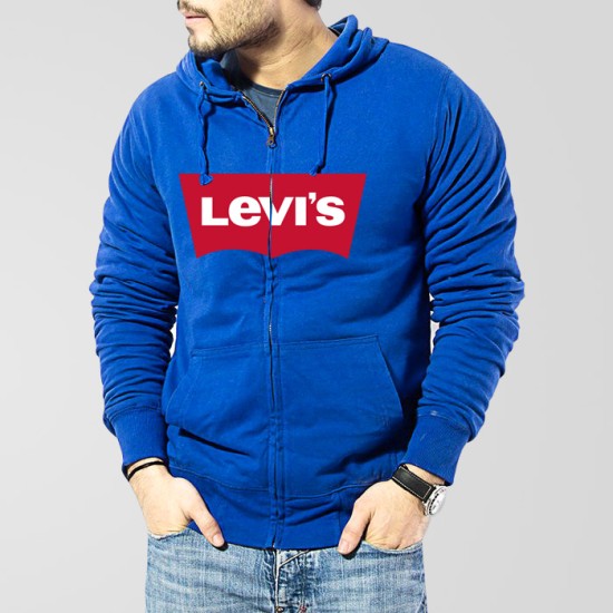 Blue Fleece Zipper Hoodie With Levis Logo