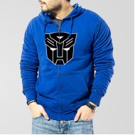 Blue Fleece Zipper Hoodie With Transformer Logo