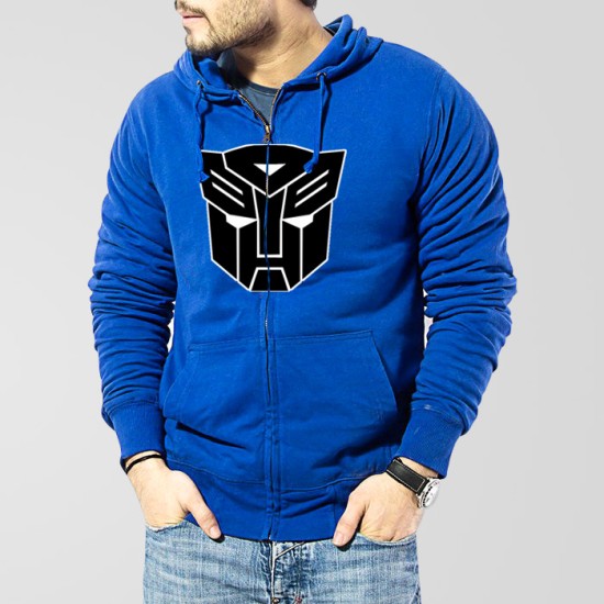 Blue Fleece Zipper Hoodie With Transformer Logo