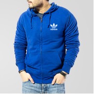 Blue Fleece Zipper Hoodie With Adidas Small Logo