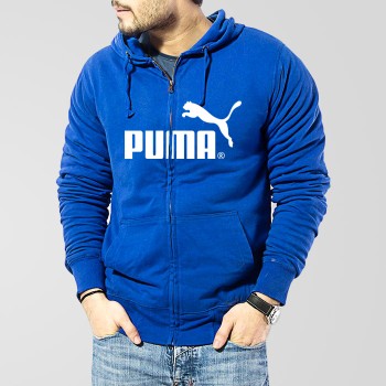 Blue Fleece Zipper Hoodie With Puma Logo