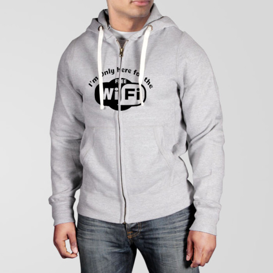Grey Fleece Zipper Hoodie With Free Wifi Logo Grey Fleece Zipper Hoodie With Free Wifi Logo