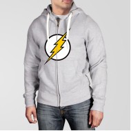 Grey Fleece Zipper Hoodie With Flash Logo