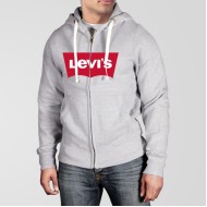 Grey Fleece Zipper Hoodie With Levis Logo