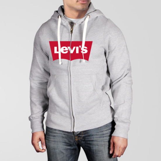 Grey Fleece Zipper Hoodie With Levis Logo Grey Fleece Zipper Hoodie With Levis Logo
