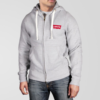 Grey Fleece Zipper Hoodie With Levis Small Logo