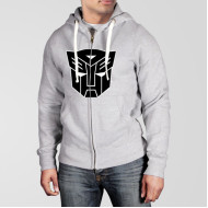 Grey Fleece Zipper Hoodie With Transformer Logo