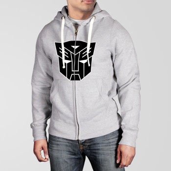Grey Fleece Zipper Hoodie With Transformer Logo