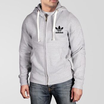 Grey Fleece Zipper Hoodie With Adidas Small Logo