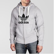 Grey Fleece Zipper Hoodie With Adidas Logo