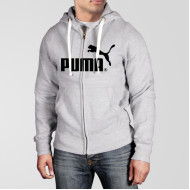 Grey Fleece Zipper Hoodie With Puma Logo