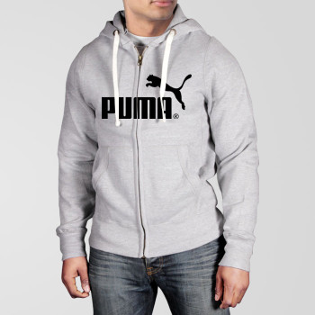 Grey Fleece Zipper Hoodie With Puma Logo