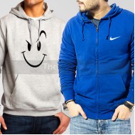 Bundle of 2 Hoodies: Grey Naughty Smile + Blue Nike