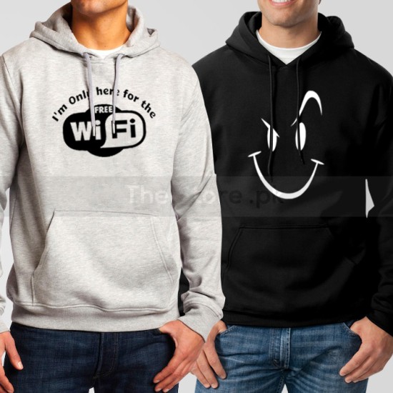 Bundle of 2 Hoodies: Grey Free Wifi + Black Naughty Smile