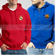 Soccer Hoodies Bundle of Two : Red Real Madrid + Blue Barcelona