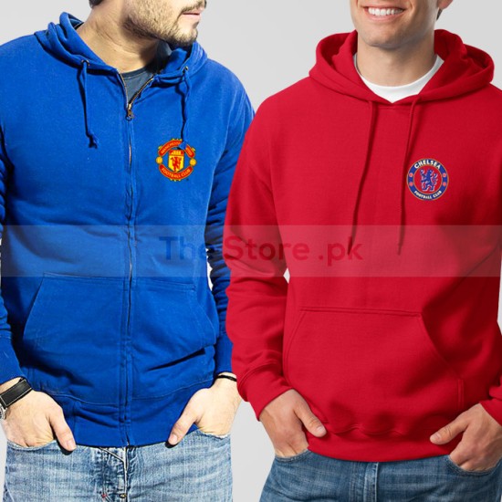 Soccer Hoodies Bundle of Two : Blue Manchester United + Red Chelsea