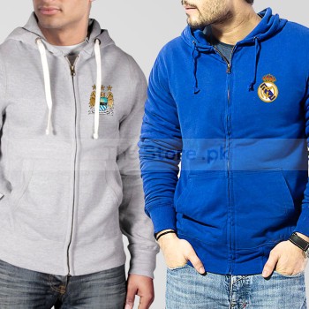 Soccer Hoodies Bundle of Two : Grey Manchester City + Blue Real Madrid