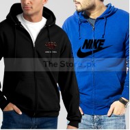 Bundle of 2 Zipper Hoodies: Black Man of Steel + Blue Nike