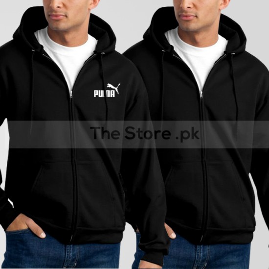 Bundle of 2 Zipper Hoodies: Plain Black + Black Puma