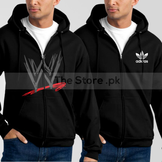 Bundle of 2 Zipper Hoodies: Black WWE + Black Adidas
