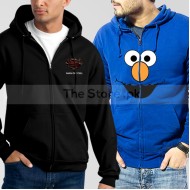 Bundle of 2 Zipper Hoodies: Black Man of Steel + Blue Elmo Face