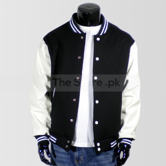 Black Baseball Jacket with White Sleeves