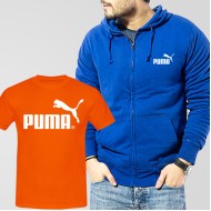 Blue Fleece Zipper Hoodie With Puma T-Shirt