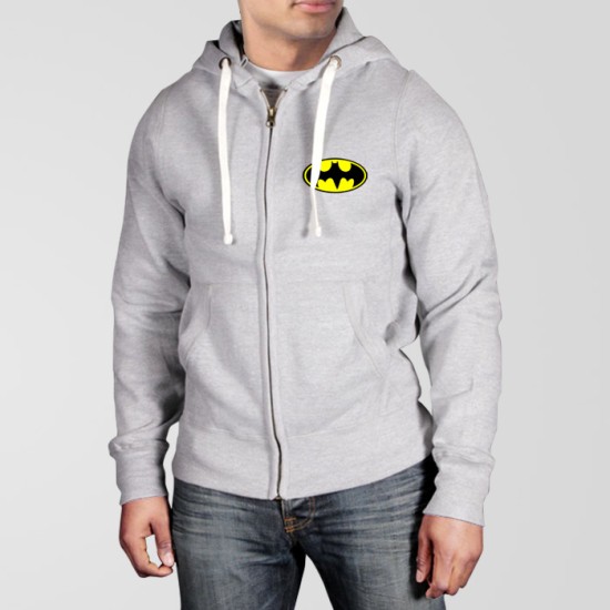 Grey Fleece Batman (Small Logo) Zipper Hoodie