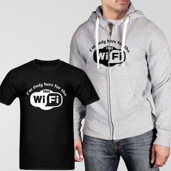 Grey Fleece Zipper Hoodie With Free Wifi T-Shirt