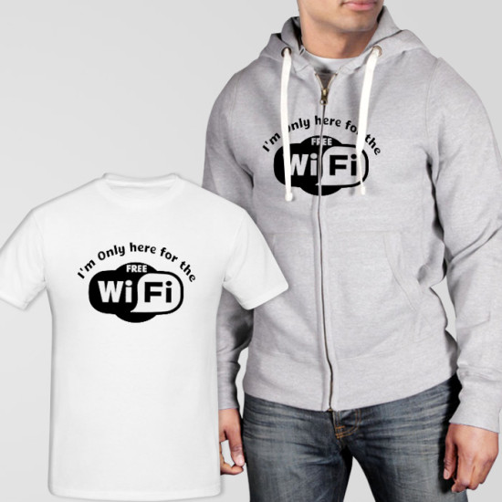 Grey Fleece Zipper Hoodie With Free Wifi T-Shirt Grey Fleece Zipper Hoodie With Free Wifi T-Shirt