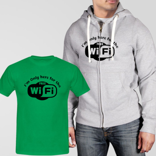 Grey Fleece Zipper Hoodie With Free Wifi T-Shirt Grey Fleece Zipper Hoodie With Free Wifi T-Shirt