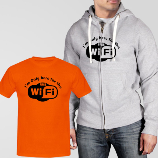 Grey Fleece Zipper Hoodie With Free Wifi T-Shirt Grey Fleece Zipper Hoodie With Free Wifi T-Shirt