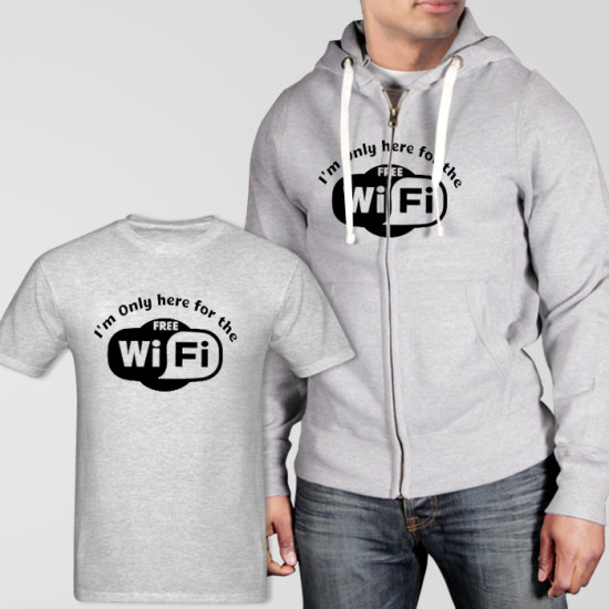 Grey Fleece Zipper Hoodie With Free Wifi T-Shirt Grey Fleece Zipper Hoodie With Free Wifi T-Shirt