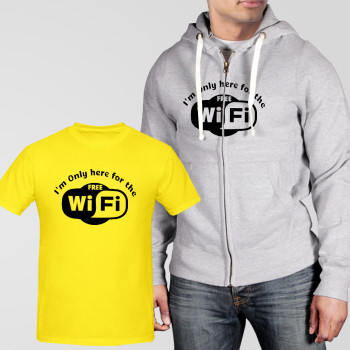 Grey Fleece Zipper Hoodie With Free Wifi T-Shirt