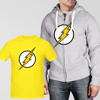 Grey Fleece Zipper Hoodie With Flash T-Shirt