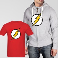 Grey Fleece Zipper Hoodie With Flash T-Shirt